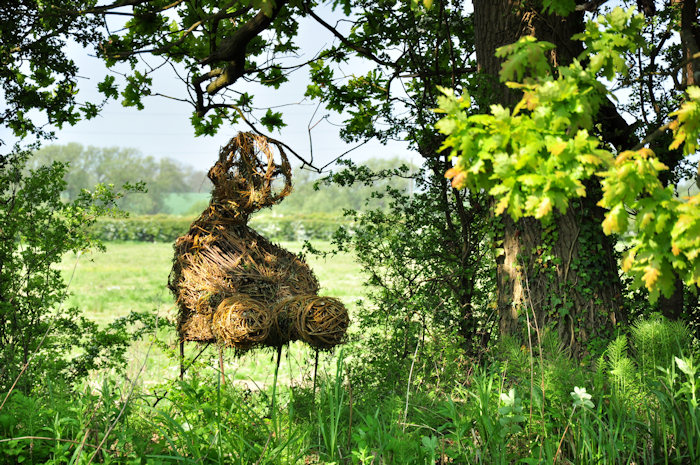 A willow sculpture over a rebar armature created by Douglas Kirk Bellamy during the 3Rs Sculpture Symposium 2011