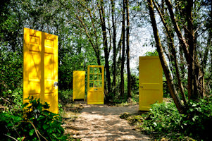 Doors by Hannah Satchwell sculpture installation of 5 reclaimed doors - click here for more details