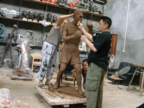 Working on the original lifesize clay sculpture