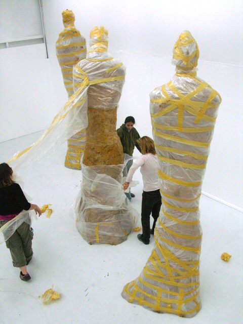 Unwrapping a monumental sculpture in my exhibition studio at UCCA